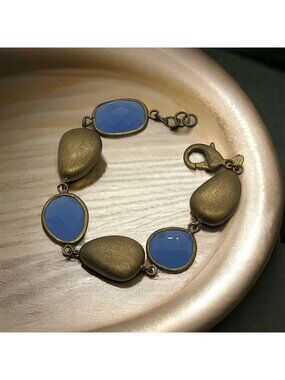 Rivka Friedman Gold Clad Bracelet Satin Finish Blue Chalcedony Faceted 6.75"